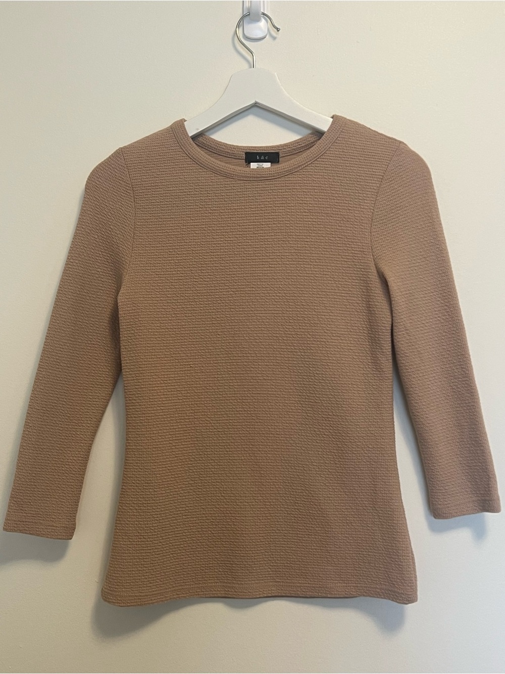 K&C Tan Waffle Knit‎ Three Quarter Sleeve Crew Neck Top Medium